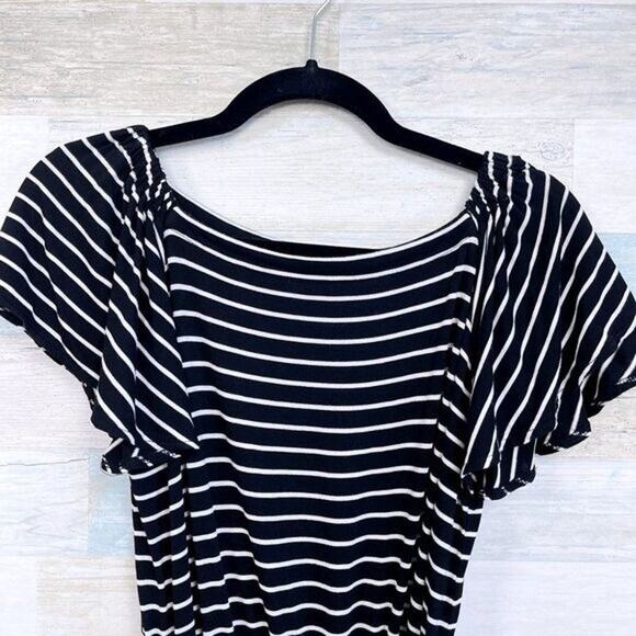 LOFT Striped Tie Waist T Shirt Dress Black White Casual Womens XSP - Picture 3 of 7